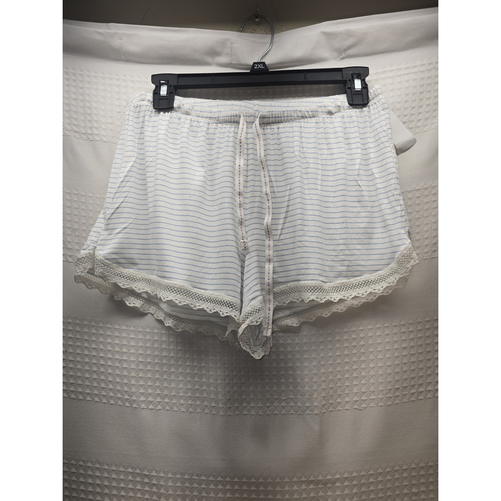 LC Lauren Conrad Pajama Shorts Womens Small Blue White Striped Lace Trim Sleep